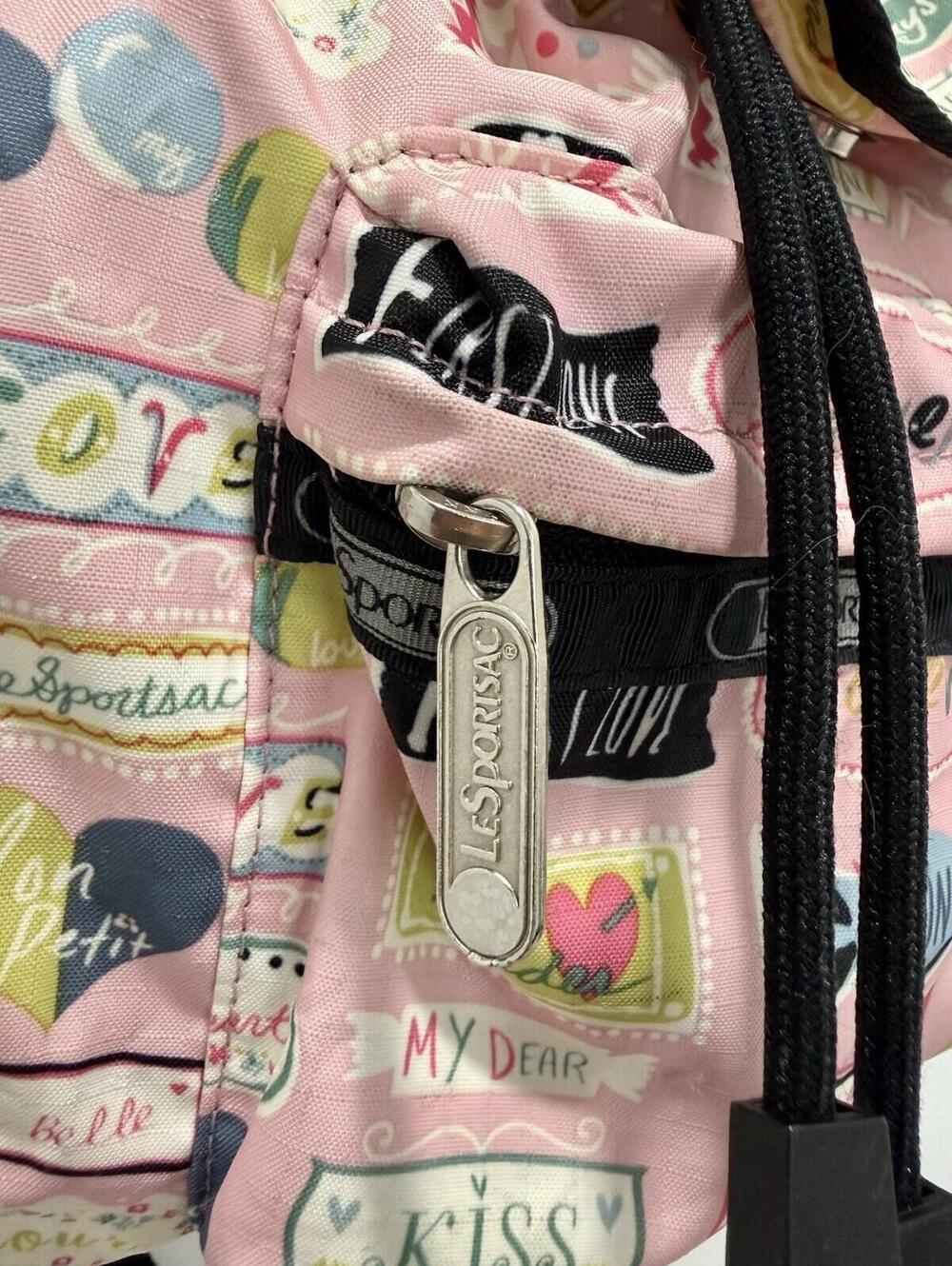 LeSportsac Mini Backpack Pink Love Print Drawstring Multicolor Bag Sweet Talk - Picture 3 of 13